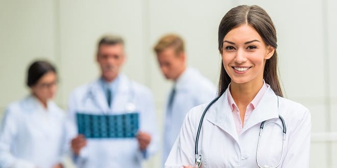 Group successful doctors in hospital background Group successful doctors in hospital background